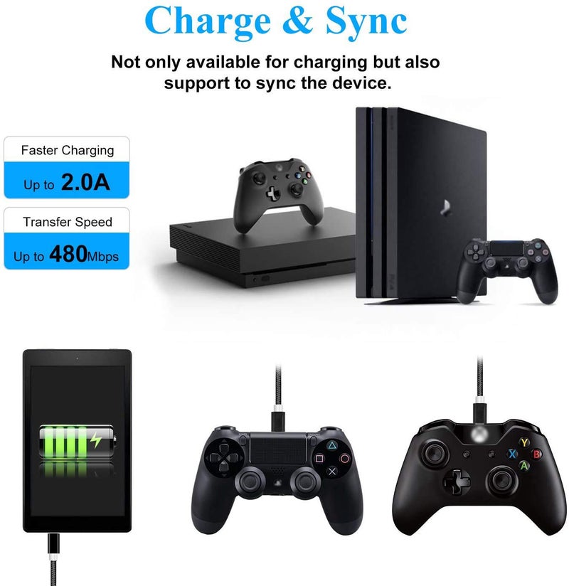Akingdleo Replacement PS4 Controller Charging Cable Sync Cord, Play and Charger Cable Compatible for PS 4/ DualShock 4/ PS4 Slim/ PS4 Pro/Xbox One/One S/Xbox One Elite/Xbox One X Controllers (3.3ft)(BLACK) - Image 4